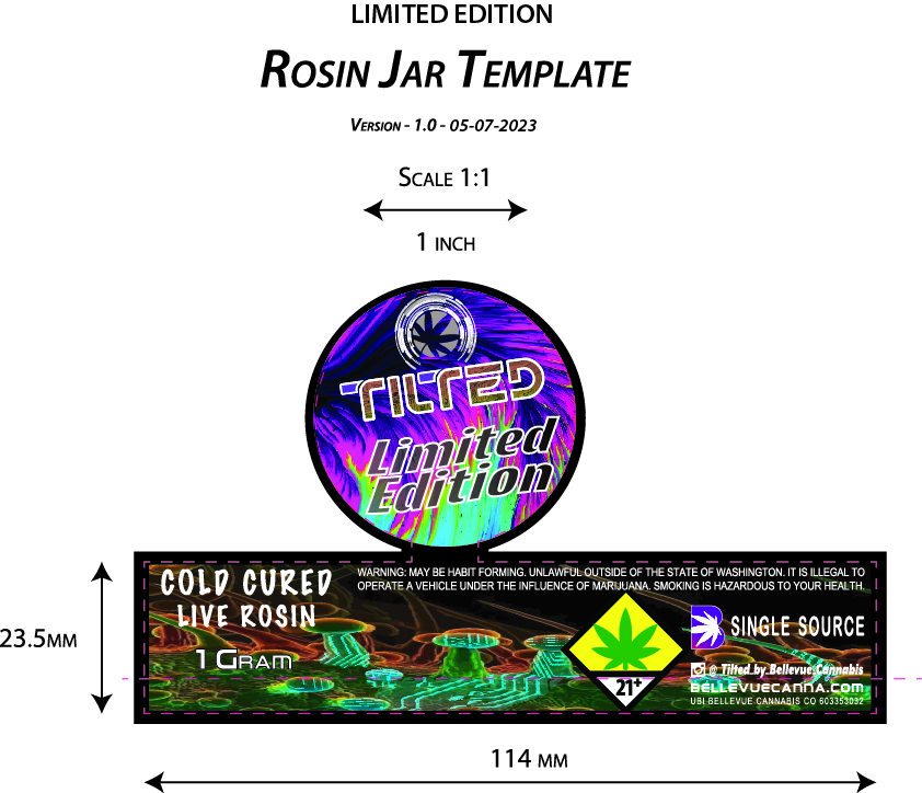 2023 Live Rosin Jar Packaging Label for Bellevue Cannabis